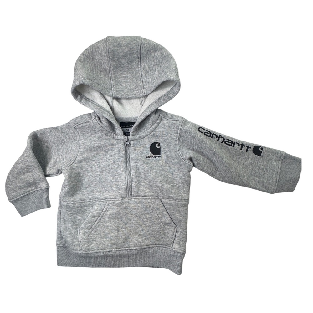 Carhartt Baby Boys 9 Month Heather Gray Quarter Zip Fleece Hoodie